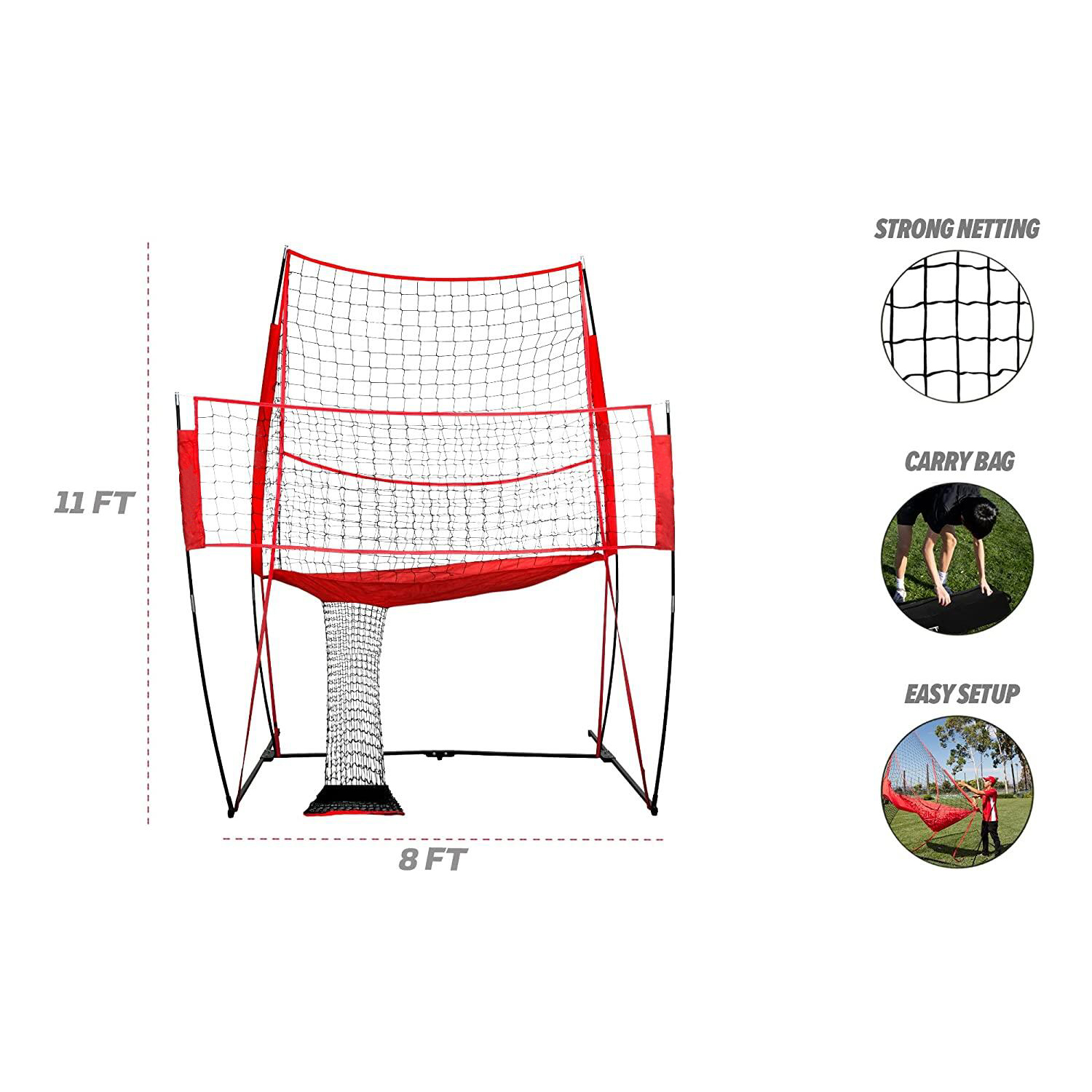 Estación de red de práctica de voleibol 8 pies de ancho por 11 pies de alto Retorno de bola Ideal para ejercicios de bateo y servicio Perfecto para entrenamiento en equipo o en solitario Configuración de tres minutos Marco estilo arco