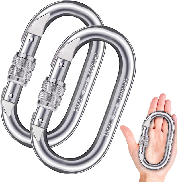 Mosquetón de alta resistencia con clip para escalada, mosquetón de 25 kn (5600 libras), gancho con puerta roscada multiusos para escalada, aparejos, cuerdas, hamacas (forma de O)