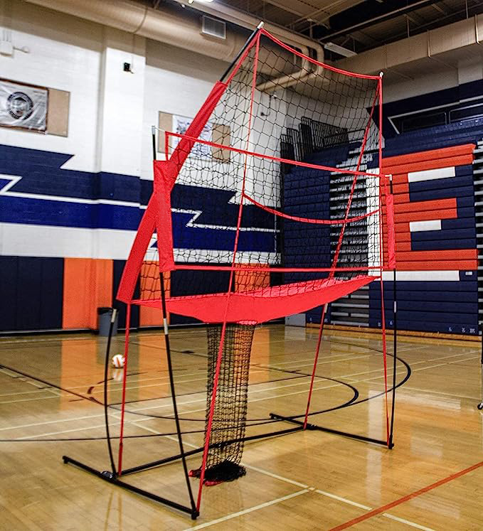 Estación de red de práctica de voleibol 8 pies de ancho por 11 pies de alto Retorno de bola Ideal para ejercicios de bateo y servicio Perfecto para entrenamiento en equipo o en solitario Configuración de tres minutos Marco estilo arco